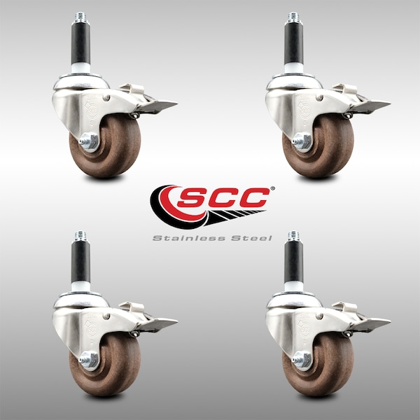 Service Caster 3.5 Inch 316SS High Temp Glass Filled Nylon 3/4 Inch Stem Caster Set Lck Brake SCC-SS316TTLEX20S3514-GFNSHT-34-4 - main